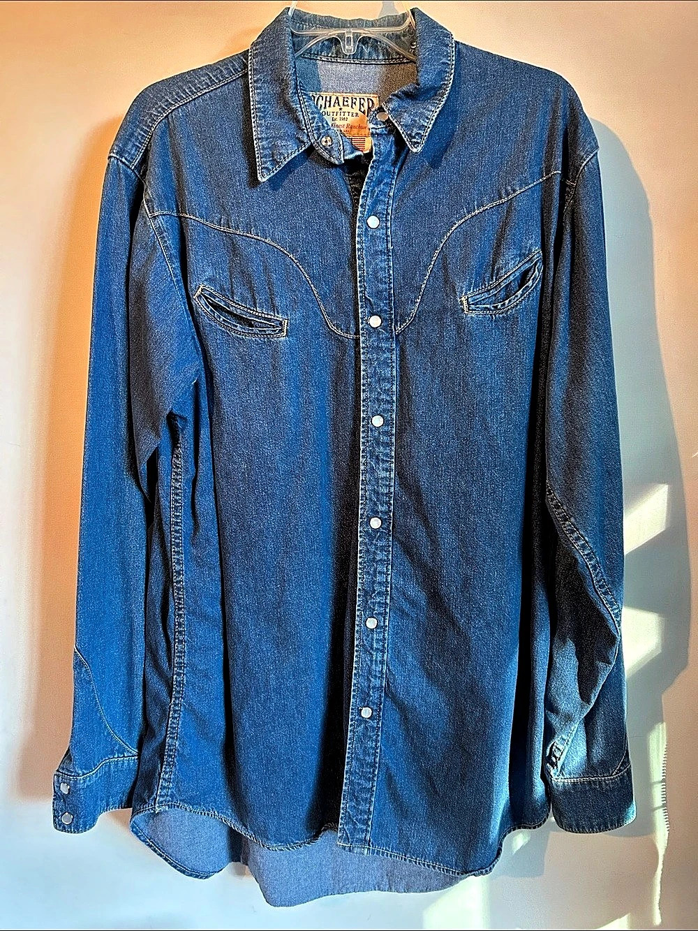 Schaefer Outfitter Denim Snap-Front Shirt Blue Large Like New